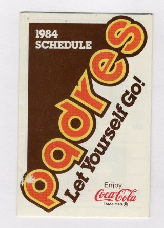 1984 San Diego Padres Pocket Schedule Mlb Baseball Coca Cola