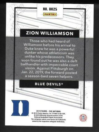 2019 Panini The National ZION WILLIAMSON 36/99 Rookie Card RC PELICANS HOT 2
