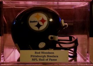 Rod Woodson Nfl Hall Of Fame Autograph Mini Helmet W/ Nameplate & Cube Steelers
