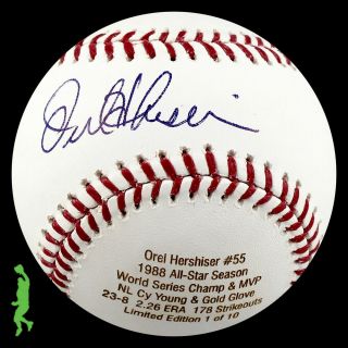 Orel Hershiser Autographed 1988 Nl Cy Young Stat Baseball Ball Dodgers Jsa