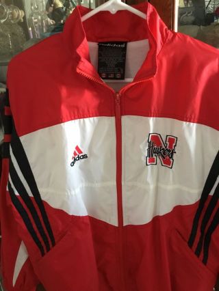 Adidas Football Nebraska Huskers Red Youth Xl Zip Up Windbreaker / Jacket Euc