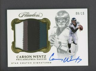 2017 Panini Flawless Star Swatch Carson Wentz 4 - Color Patch Auto 8/15 Eagles