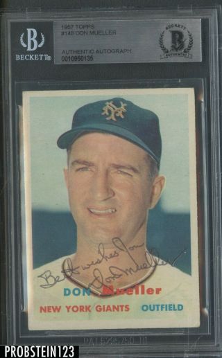 1957 Topps 148 Don Mueller Signed Auto York Giants Bgs Bas Authentic