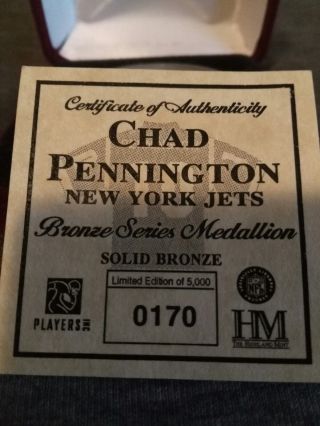 Chad Pennington York Jets Highland Solid Bronze Series Medallion Coin 3