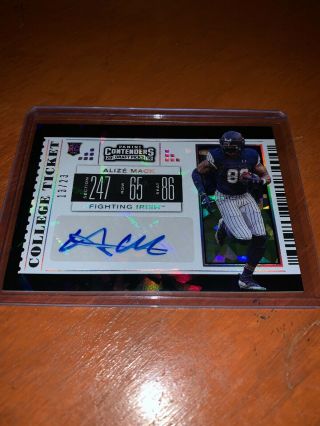 2019 Contenders Draft Alize Mack Cracked Ice 13/23 Rc,  Auto