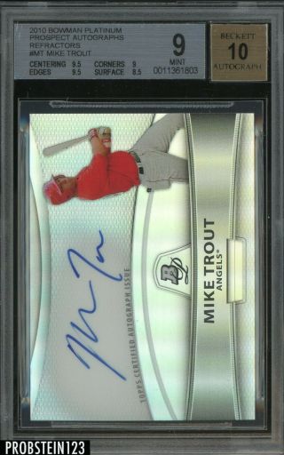 2010 Bowman Platinum Refractor Mike Trout Angels Rc Rookie Bgs 9 W/ 10 Auto
