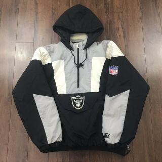 Vintage Vtg Oakland L.  A.  Raiders Starter Nwa 1/2 Zip Hooded Pullover Jacket Xl