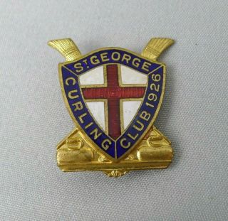 St.  George Enamel Curling Club Pin Founded 1926 Canada Gold Tone