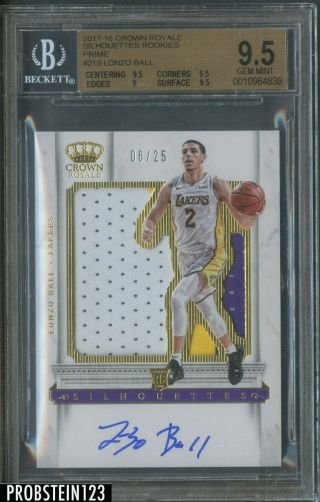2017 - 18 Panini Crown Royale Silhouettes Lonzo Ball Rpa Rc Patch Auto /25 Bgs 9.  5