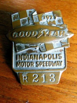 1977 Indianapolis Indy 500 Bronze Pit Badge Pin Goodyear Tire A.  J.  Foyt Blimp