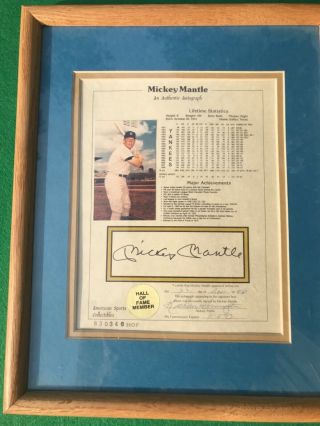 Mickey Mantle Signed Large Framed Photo With Life Time Stats And Full Provenance