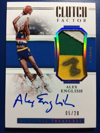 Alex English 2018 - 19 National Treasures Clutch Game Worn Patch Auto D 05/20