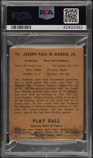 1941 Play Ball Joe DiMaggio 71 PSA 1 PR (PWCC) 2