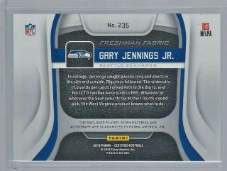 Gary Jennings /10 RPA Rookie 2 Color Patch Auto Seahawks First Off The Line 2
