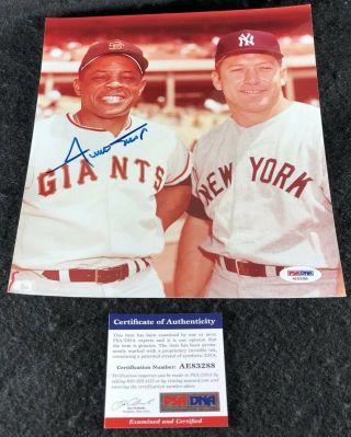 Willie Mays Signed Autographed 8 X 10 Color Photo W/ Mickey Mantle Psa/dna