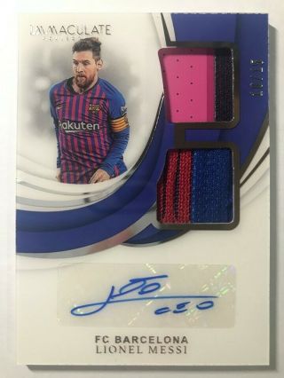 2018 - 19 Immaculate Dual Patch Autograph Auto : Lionel Messi 10/15 Jersey Number