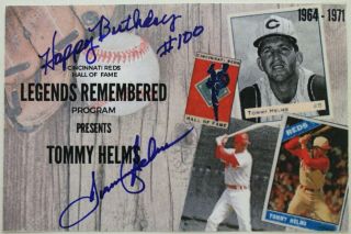 Tommy Helms Reds Hof Legends Remembered Program Autographed 6x4 Signed Card