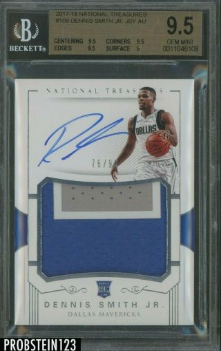 2017 - 18 National Treasures Dennis Smith Jr.  Rpa Rc Patch Auto /99 Bgs 9.  5