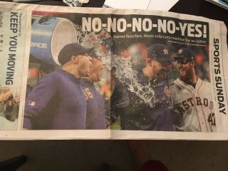 Houston Chronicle Sports Sections Astros No - Hitter 8/3/19 (chron 8/4/19) Aaron S