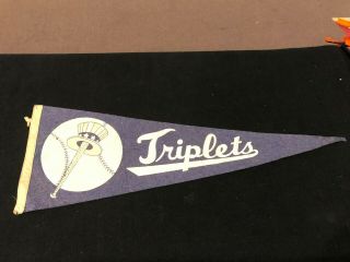 Binghamton Triplets Yankees Minor League Vintage Blue Felt 1950 - 1960 