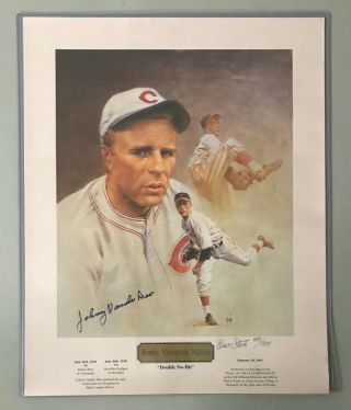 Johnny Vander Meer Signed 16x20 Litho Print 493/1938 " Double No - Hit " Reds Auto