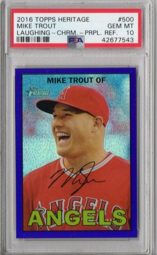 Psa 10 Mike Trout 2016 Topps Heritage Chrome Purple Refractor 500 Gem