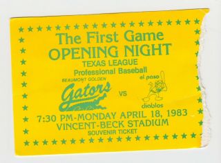 1983 Texas League First Game Opening Night Ticket Beaumont V El Paso 4/18 53036