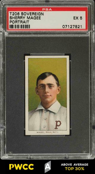 1909 - 11 T206 Sherry Magee Portrait,  Sovereign Psa 5 Ex (pwcc - A)