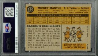 1960 Topps Mickey Mantle York Yankees 350 PSA 6 EX - MT 2