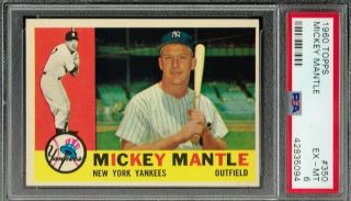 1960 Topps Mickey Mantle York Yankees 350 PSA 6 EX - MT 3