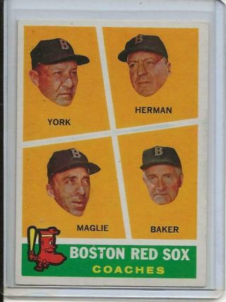 1960 Topps Baseball Card Of The Boston Red Sox Team Coaches Near 456