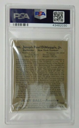 JOE DIMAGGIO - PSA 2 - CARD - 1939 Play Ball 26 Baseball Card 2