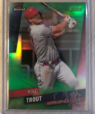 2019 Topps Finest Mike Trout Green Refractor ’d /99 Non Auto Sp Angles