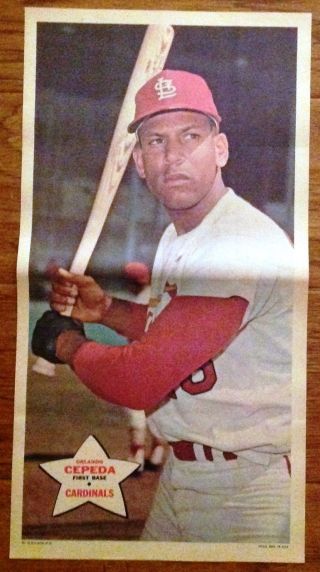 Topps 1968 Baseball Poster 12 Orlando Cepeda - St.  Louis Cardinals