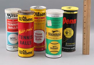 5 Vintage Ols & Unsealed Tennis Ball Cans Wilson,  Slazenger Penn Nr