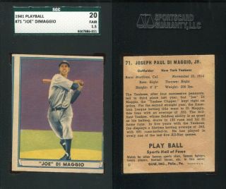 1941 Play Ball Joe Dimaggio 71 Hof York Yankees Sgc 20 Crease -
