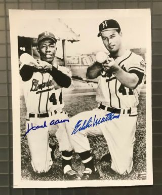 Hank Aaron & Eddie Ed Mathews Dual Signed 8x10 Photo Auto W/ Braves Hof