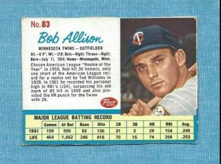 1962 Post Baseball 83 Bob Allison Sp Set Break Combined
