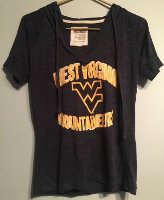 West Virginia Mountaineers Womens Wvu Short Sleeve Shirt With Hood Size Large