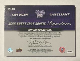 Andy Dalton 2011 Upper Deck NCAA Sweet Spot Rookie Signatures TCU Auto 12/75 2