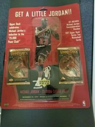 1997 Upper Deck Michael Jordan 25,  000 Career Point Stand Up And Cards Package