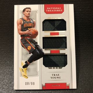 Trae Young Rc 2018 - 19 National Treasures Rookie Triple Jersey 08/99 [a702]