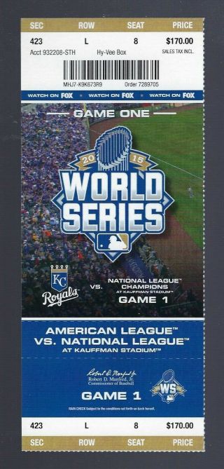 2015 World Series York Mets @ Kc Royals Full Baseball Ticket Game 1