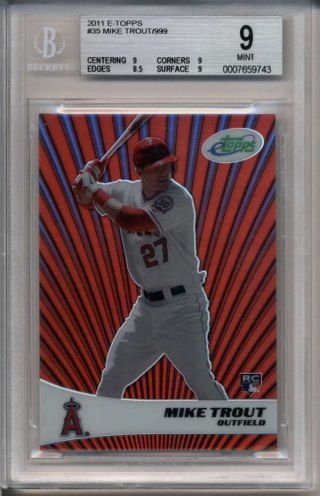 Mike Trout 2011 E - Topps Etopps 35 Bgs 9 Angels Rookie Rc 166/999 K8722