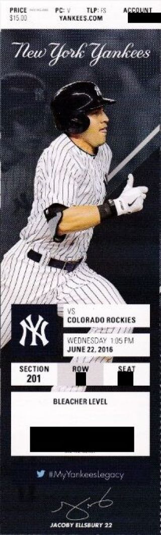 York Yankees V Colorado Rockies Ticket 