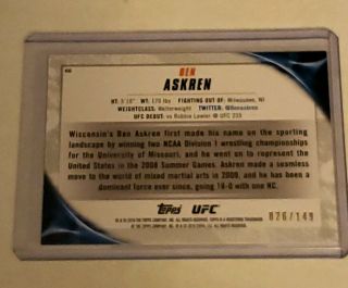 2019 Topps UFC/Knockout BEN ASKREN (26/149) ROOKIE CARD  2