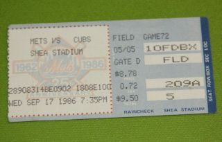 York Mets Ticket Stub | September 17 1986 | Rafael Palmiero 2nd Career Hr