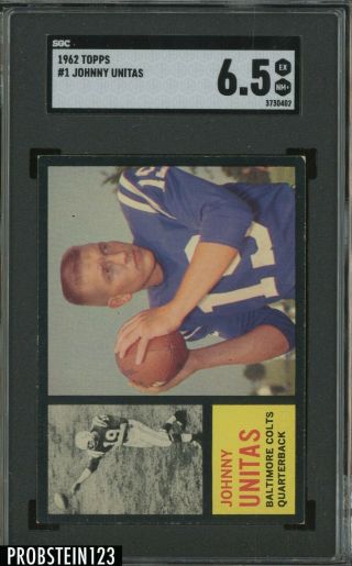 1962 Topps Football 1 Johnny Unitas Hof Baltimore Colts Sgc 6.  5 Ex - Nm,