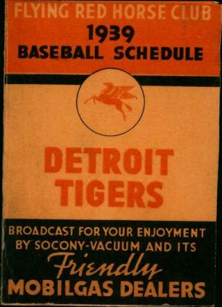 1939 Baseball Pocket Schedule Detroit Tigers From Your Mobil Gas Dealer Station