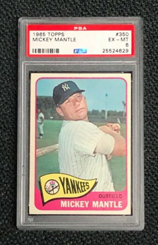 York Yankees Mickey Mantle 1965 Topps 350 Psa Ex - Mt 6 Well Centered
